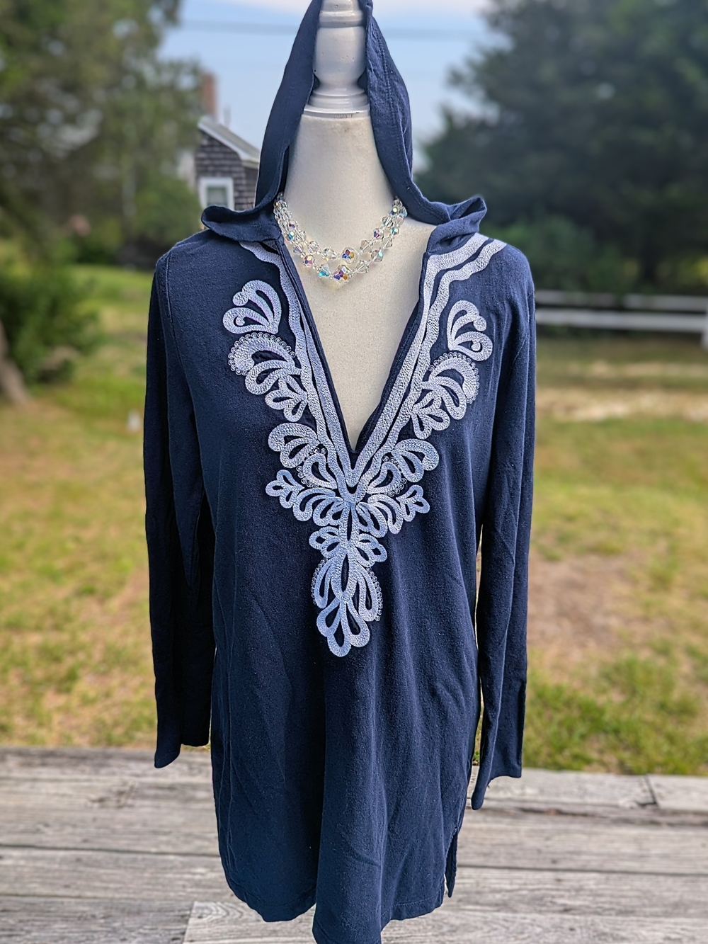 Lilly Pulitzer Navy Swim Coverup with White Embroidery
